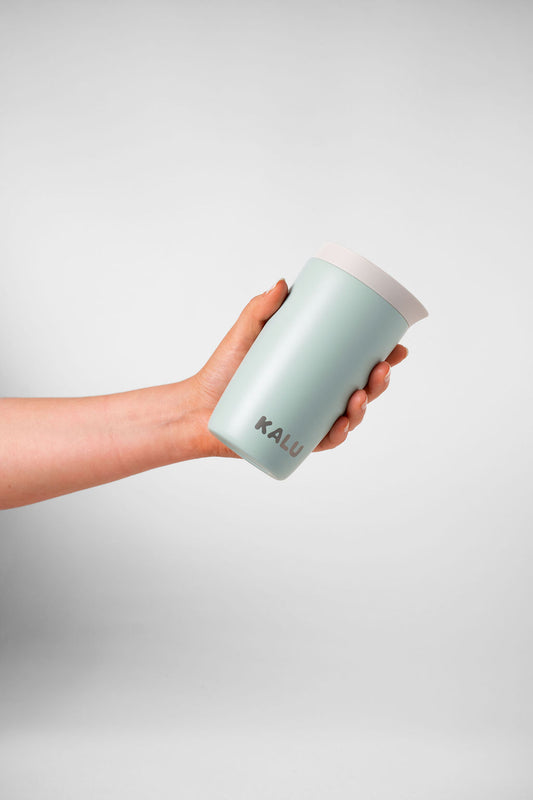 KALU reusable ceramic coffee cup in Seafoam Green - leak-proof travel cup NZ.