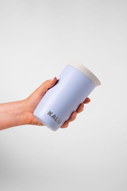 KALU ceramic coffee cup Coastal Blue - hand grip view NZ